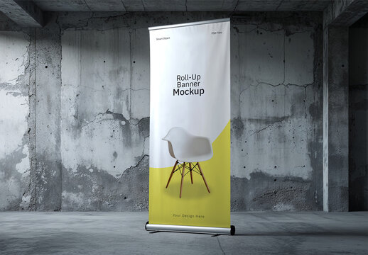 Interior Advertising Roll- Up Banner Mockup