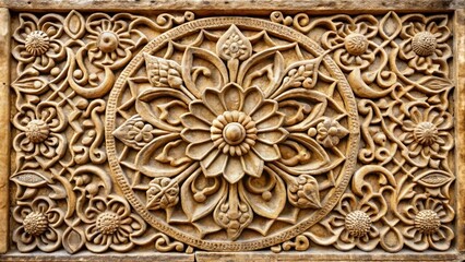 Obraz premium Ancient stone carving with intricate design patterns and natural colors