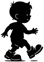 Cute Cartoon Silhouette of a Boy Walking Playfully