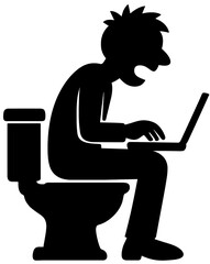 Funny Silhouette of Man Using Laptop on Toilet Illustration