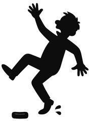 Silhouette of Man Slipping on Wet Floor Safety Illustration