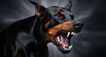 Aggressive Doberman Pinscher portrait.