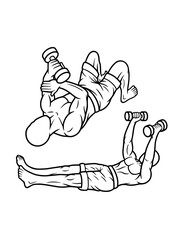 muscle male dumbbell gym sport training line art, hand drawn, sketch illustration