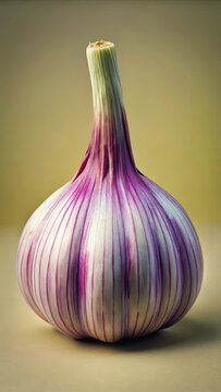 Single garlic bulb with a thin purple stripe