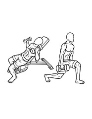 muscle male dumbbell gym sport training line art, hand drawn, sketch illustration