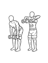 muscle male dumbbell gym sport training line art, hand drawn, sketch illustration