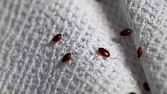 Detailed examination of pests on white fabric in an indoor environment at home