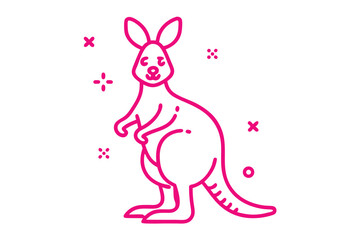 Stylized pink kangaroo standing amid abstract shapes creates a playful and vibrant scene