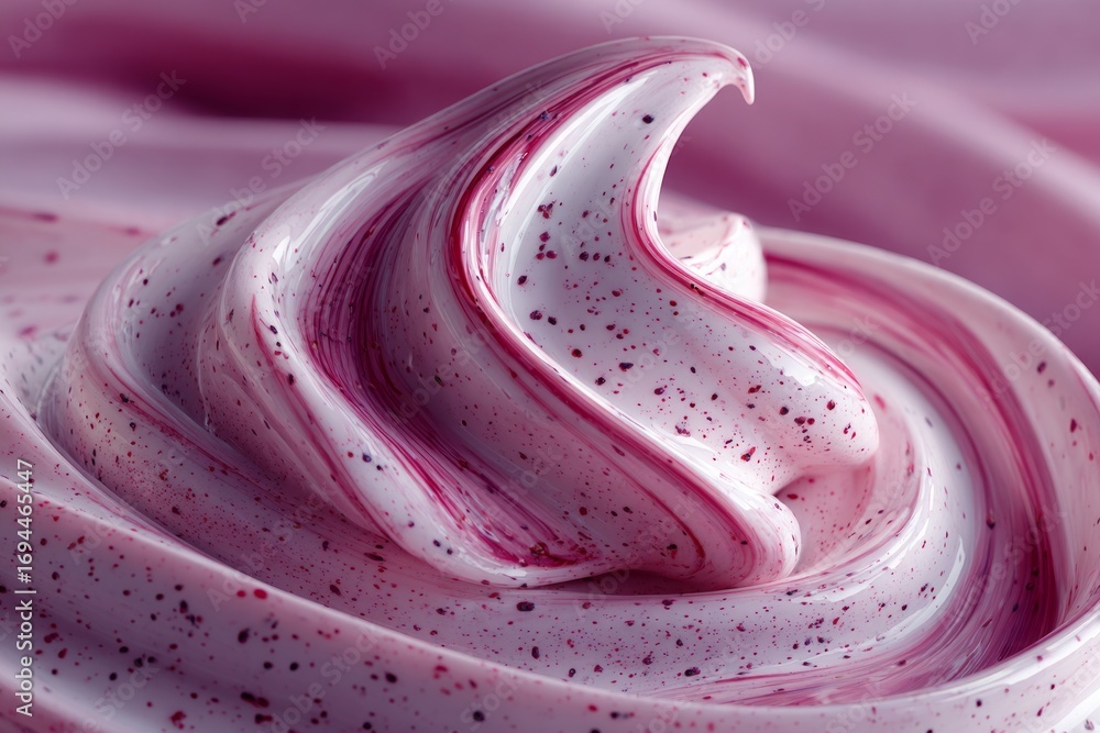 Poster pink cosmetic cream rotating and forming a wave, creating a smooth and luxurious texture