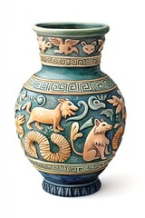 Ornate ceramic vase with intricate animal motifs in a traditional design, showcasing cultural craftsmanship.