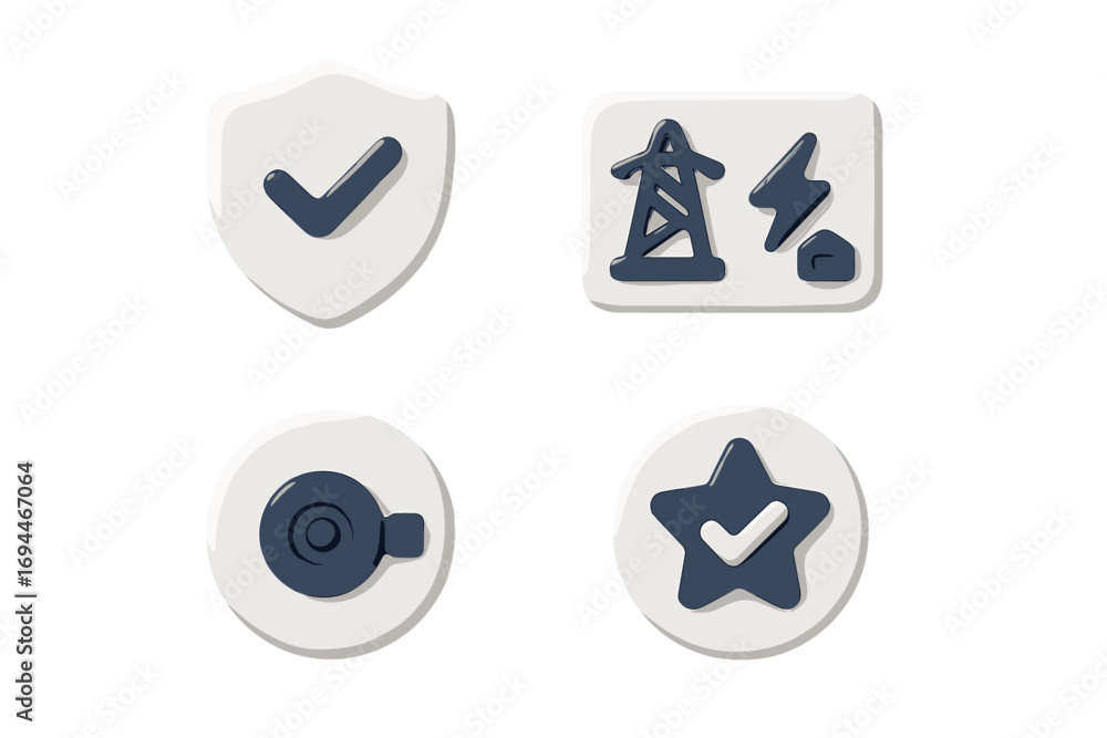 Poster set of 3d icons for user interface design featuring security shield, electricity utility, lock acces