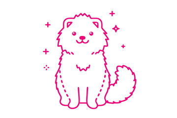 Whimsical pink dog sits amidst stars, showcasing cute outline and sparkling features