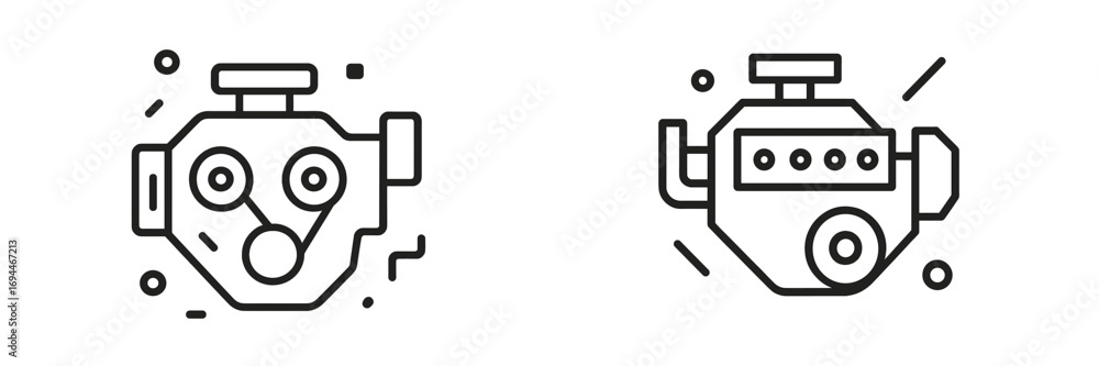 Poster car engine motor line icon set for automotive service and vehicle repair symbol isolated on a white 