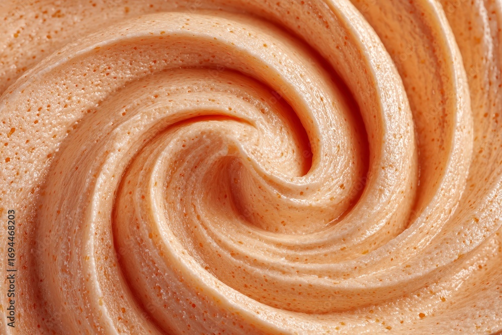 Poster peach-colored cream forms a mesmerizing swirl, creating a visually appealing textured background