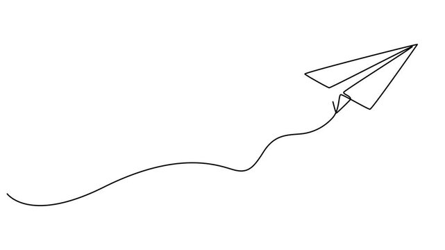 paper plane continuous one line drawing animation, Animated One continuous line drawing of paper plane signs. Minimal flying invite icon line art animation full-length video clip. The flying paper