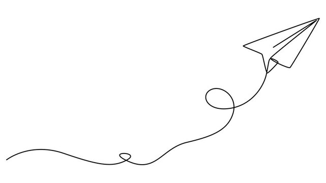 paper plane continuous one line drawing animation, Animated One continuous line drawing of paper plane signs. Minimal flying invite icon line art animation full-length video clip. The flying paper