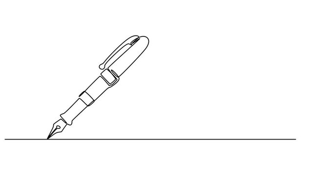 Animation of one line drawing of Pencil. Continuous line self drawing. Animated illustration. 4K, Self drawing animation of fountain pen in continuous one line art style. Writing or signing document