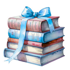 Watercolor Blue and Pink Books with Blue Bow