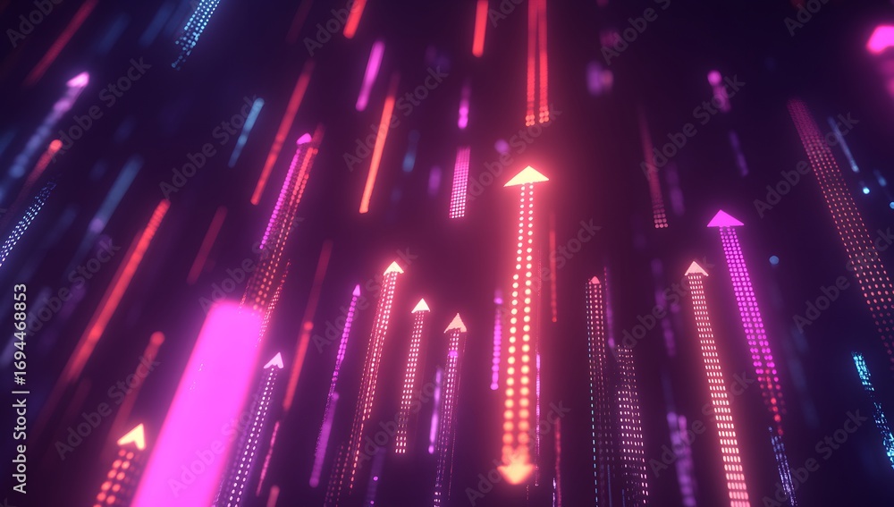 Poster abstract background with glowing arrows growing upwards, a stock market or business growth concept. 