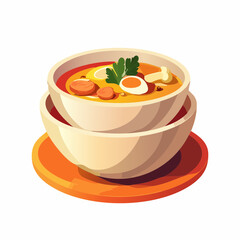 Two Bowls of Creamy Soup with Egg and Vegetables