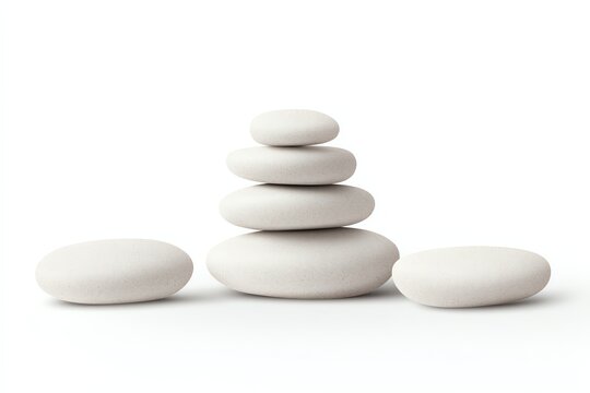 Serene stack of smooth white stones, evoking balance and tranquility in a minimalist setting.