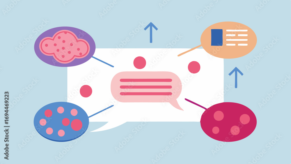 Poster cell communication a vector showing communication between exosomes and skin cells with dialogue bubb