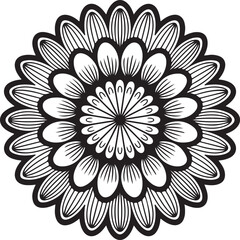 Ornate Black and White Mandala Flower Design. A detailed, symmetrical mandala flower design in black and white.