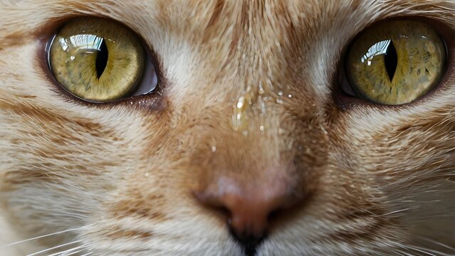Extreme close-up of a ginger cat's face with yellow eyes. Macro detail of a beautiful domestic pet. - Powered by Adobe