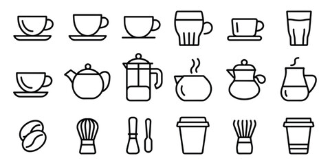 Collection of Coffee and Tea Drinkware and Accessories Icons coffee cup tea cup