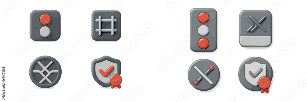 Fototapete collection of modern user interface elements in a minimalist 3d style including security shield, tog
