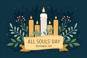 Beautiful All Souls' Day Tribute with Decorative Candles and Foliage

