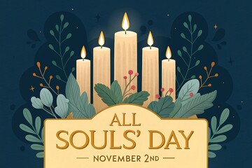 Beautiful All Souls' Day Tribute with Decorative Candles and Foliage


