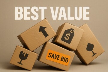 Obraz premium BEST VALUE and SAVE BIG discount offer banner, clean modern style, appealing retail promotion for consumers.