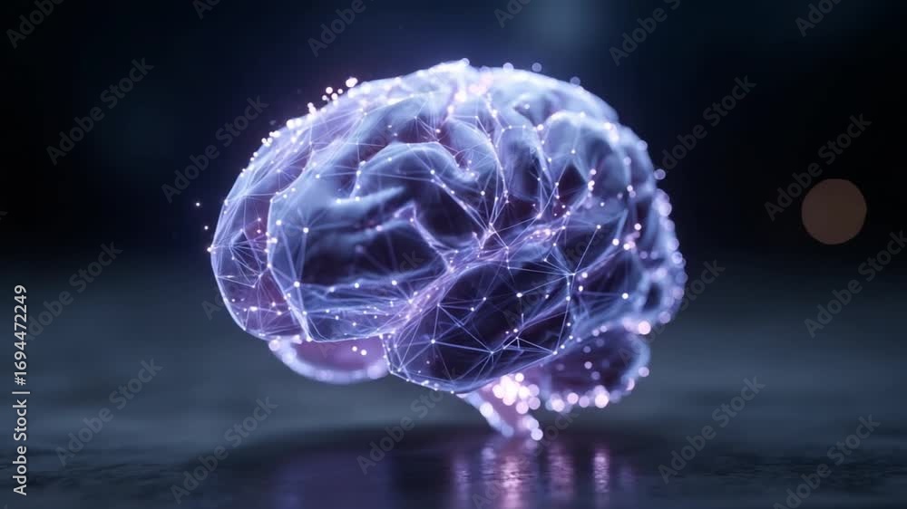 Poster brain network: a stunning image showcasing a glowing brain network with illuminated neurons, a visua