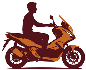 Fototapeta premium Dynamic Scooter Rider Silhouette with Red and Orange Neon Glow