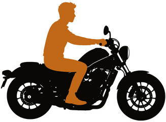 Fototapeta premium Cruiser Motorbike Rider Silhouette with Orange Neon Glow