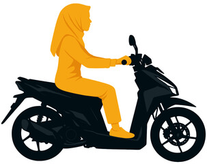 Fototapeta premium Hijab Woman Riding Scooter Silhouette with Yellow Neon Glow