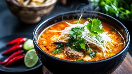 Spicy Beef Bone Casserole in Clay Pot with Spices, Suitable for Food Display and Catering Promotion Scenarios