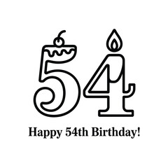 Happy 54th birthday celebration with candle and cake icon