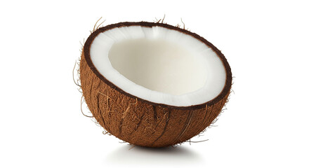 Freshly Cut Coconut Half With White Flesh and Brown Husk