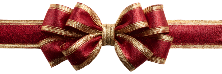 red ribbon and bow with gold isolated against transprent background