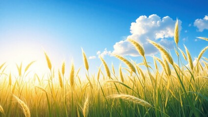 Serene Golden Field Under Bright Blue Sky