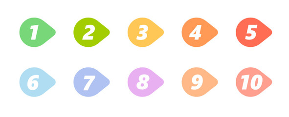 Bullet point numbers design element set. Colorful list markers collection, number 1 to 10.