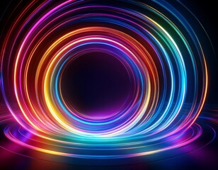 multicolored swirling light rings on a dark background colorful dynamic abstract light trails form concentric circles creating a visually captivating design