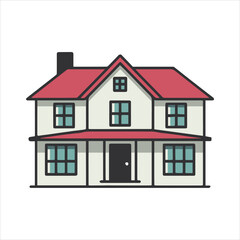 House building architecture front view, residential property or real estate, flat design vector illustration
