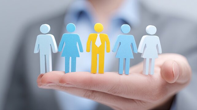 A hand holding a group of colorful paper cutouts of people.