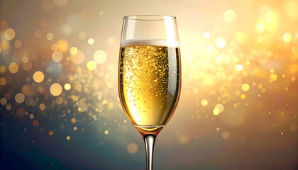Elegant Champagne Flute with Bokeh Lights