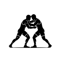 Obraz premium Two Athletes Wrestling Silhouette Sport Action