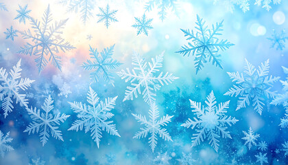 Winter Snowflakes on Blue Background