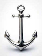 Polished silver anchor on a plain white background with subtle texture